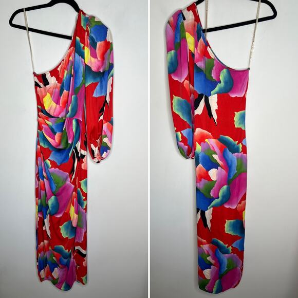 Farm Rio One Shoulder Multicolor Slim Floral Midi Dress Size XS - Picture 3 of 10